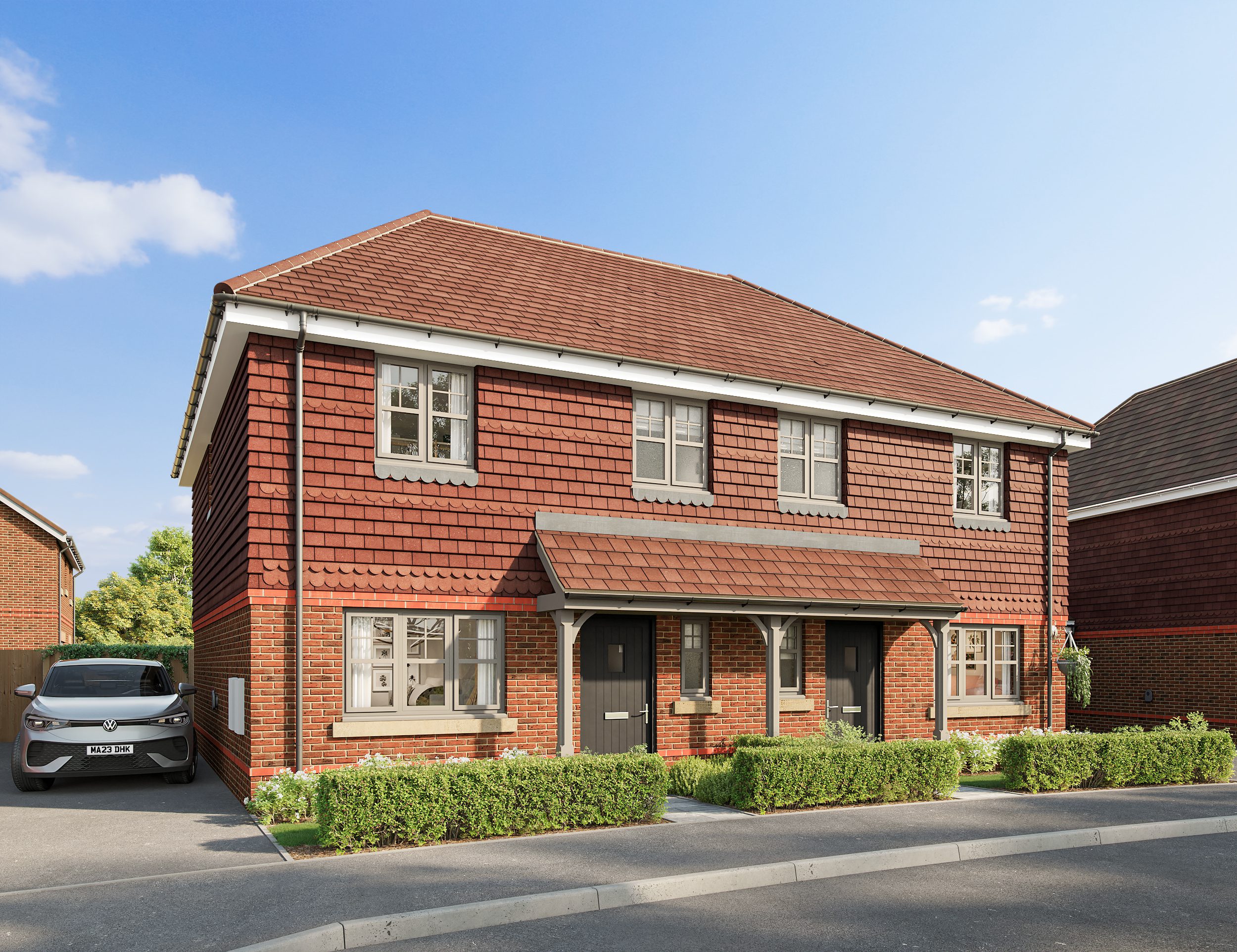 New build red brick semi-detached luxury house for sale, Headley, Surrey